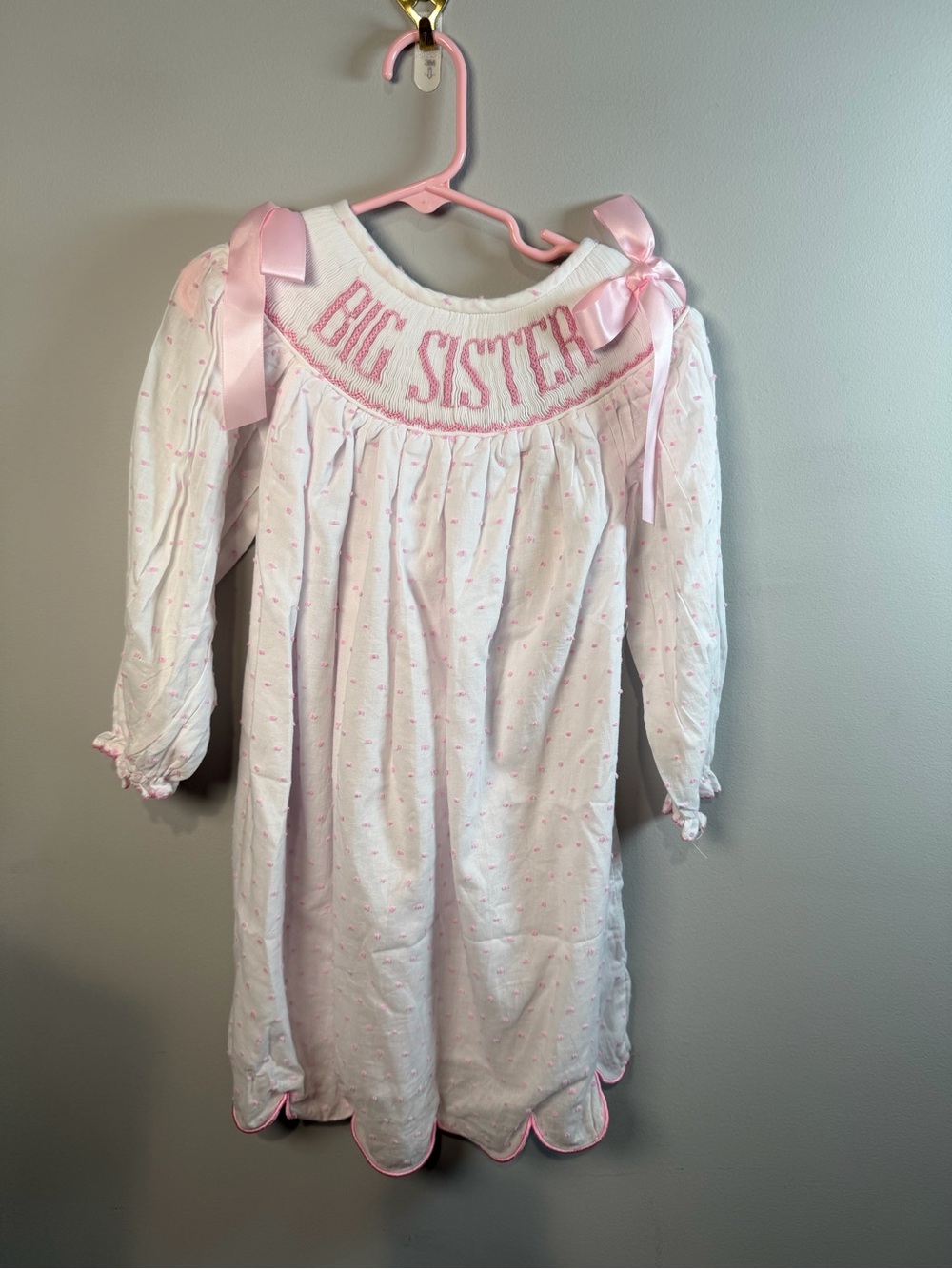 The Smocked Flamingo “Big Sister” hand smocked long sleeve dress size 4T NWT